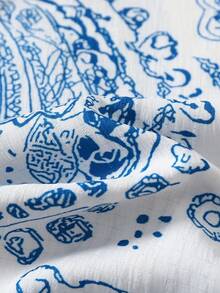 GlowEve 夏季新品：休闲裤、度假裤、佩斯利花纹和腰果花图案、蝴蝶结腰带、阔腿裤。女士蓝白印花裤、度假裤、夏季裤、休闲裤、阔腿裤 - 藍白色 - 查看 4