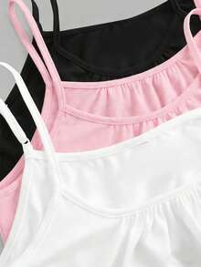 Tseoso Bộ 3 áo hai dây dáng rộng xếp ly bằng cotton 95% dành cho nữ, có dây đeo điều chỉnh được, thích hợp cho mùa xuân/hè, màu đen, trắng, hồng. - Nhiều màu - Xem 4