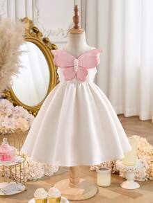 SHEIN Young Girl Elegant & Cute Colorblock 3D Butterfly Sleeveless Princess Dress - Multicolor - View 6