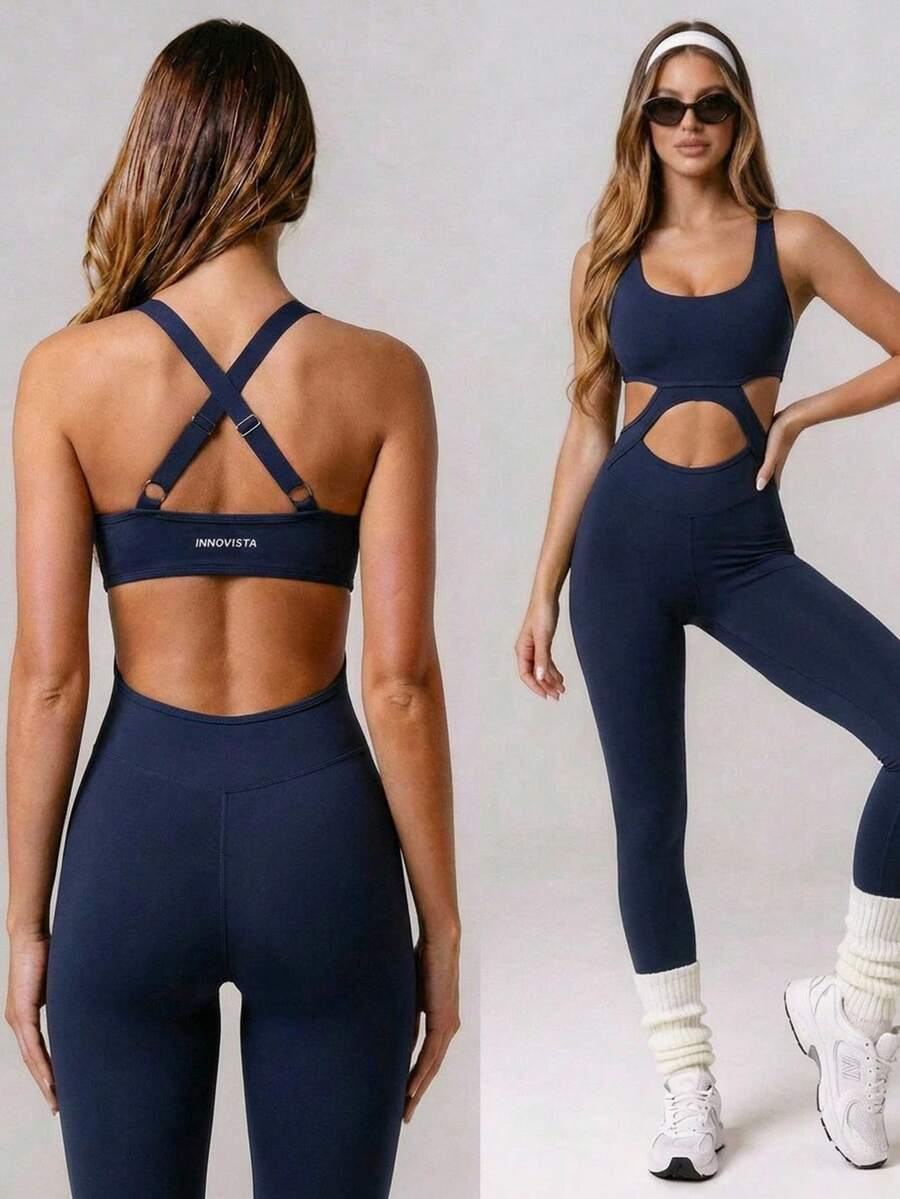 Innovista Áo liền quần không tay dáng ôm màu trơn khoét lỗ dành cho nữ, các loại trang phục khiêu vũ khác. - Màu xanh lam - Xem 1