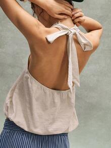 Bohemela Áo quây hở lưng thoải mái, năng động dành cho nữ mùa hè - Màu be - Xem 2