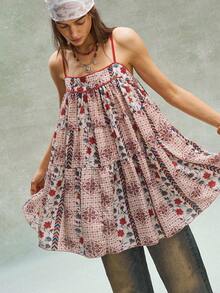 Bohemela Đầm ngắn không tay in hoa dành cho nữ, kiểu dáng thường ngày, thích hợp cho kỳ nghỉ. - Nhiều màu - Xem 1