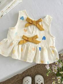 LMoss Kids 2pcs Baby Girl Ditsy Floral Woven Casual Vest And Pants Set, Baby Girls Clothes Summer, Girls Summer Coord Set, Girls Co Ord Set, Summer Holiday Outfits 2 Piece Set - Beige - View 8