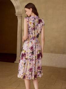 MOTF PREMIUM ROMANTIC FLORAL 3D FLOWER MIDI DRESS - Purple - View 3