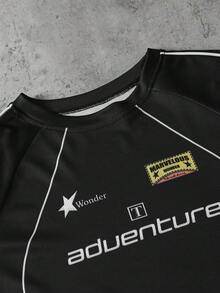 Coolqubz Conjunto Esportivo Casual para Adolescentes, Design com Estampa de Estrela, Simples Porém Não Monótono, Conjunto de Cordão Contrastante para Adolescentes. Adequado para Uso Diário, Outdoor, Roupa Esportiva - Preto - Visão 5