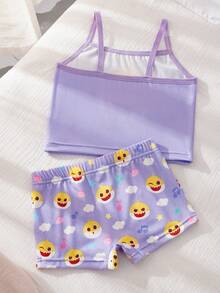BABY SHARK X SHEIN Bộ đồ lót bé gái gồm áo hai dây và quần đùi in hình hoạt hình. - Màu tím - Xem 2