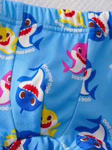 BABY SHARK X SHEIN Bộ đồ lót bé trai gồm áo ba lỗ cổ tròn và quần short in chữ và hoạt hình. - Màu xanh lam - Xem 4