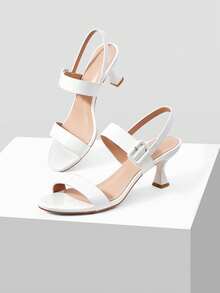 Mnmlis Women's Fashion, Women's High-Heeled Sandals, White, Buckle PU Material, Round Toe, Commute, Comfort, Indoor, Office, Street, Party, Travel, Vacation, Spring And Summer, Suitable For Dresses, Jeans, Shorts, Stiletto Slippers Summer Shoes - White - View 2
