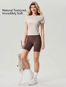 OutZeal Women Sports Tee Gym Yoga Daily Soft Stretchy Short Sleeve Active Tops - Beige - View 2