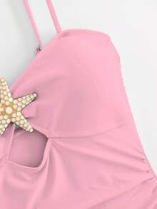 Swim Oasis Bộ đồ bơi liền thân dáng suông, xếp ly, ôm sát, họa tiết sao biển khoét rỗng, dành cho nữ, thích hợp cho kỳ nghỉ hè ở bãi biển, kèm váy maxi buộc dây. - Hồng - Xem 7
