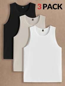 Manfinity VCAY 3pcs/Pack Men's Casual Solid Color Knit Sleeveless Vest, Suitable For Daily Wear - Multicolor - View 1