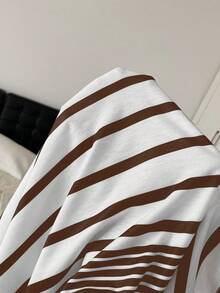 SHEIN Frenchy Plus Size Women Striped Round Neck Short Sleeve Casual Dress - Brown - View 7