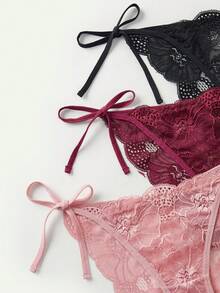 3pcs Của phụ nữ Ren Quần lót Thong Quần lót không đường may Với Bên Cà vạt Và Hoa Chi tiết Đồ lót - Nhiều màu - Xem 4