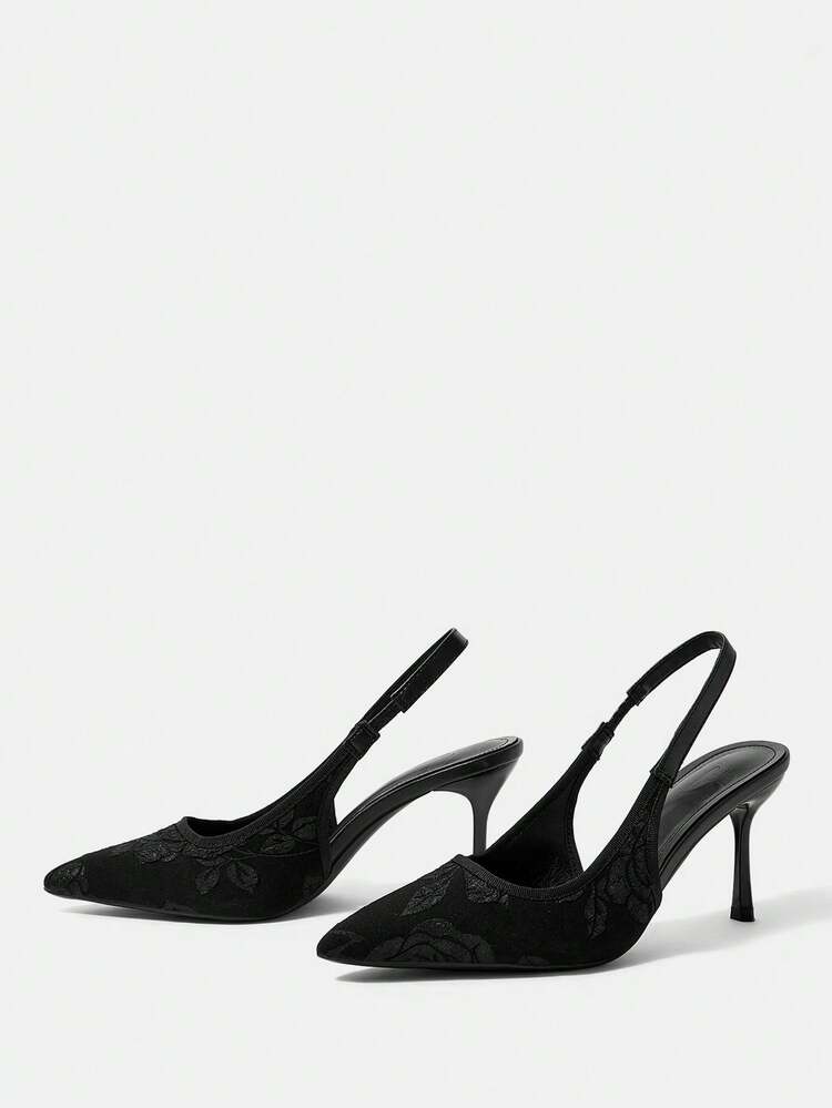 CUCCOO HITCHD Women's Black Floral Printed Canvas Pointed-Toe Cutout Backless Pumps - Casual, Office-Ready, Sexy & Vacation-Approved