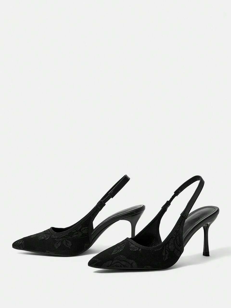 CUCCOO HITCHD Women's Black Floral Printed Canvas Pointed-Toe Cutout Backless Pumps - Casual, Office-Ready, Sexy & Vacation-Approved
