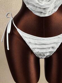Zestiva Bộ bikini 3 mảnh dành cho nữ, chất liệu vải dệt họa tiết khoét rỗng, điểm nhấn kim loại ở phía trước và trung tâm, kiểu dáng gợi cảm cho mùa hè, tiệc tùng, nghỉ dưỡng, phong cách khu nghỉ mát. - Màu be - Xem 7