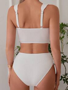 Costavie Set de bikini elegant pentru femei, cu bretele groase, alb, 2 buc., primăvară/vară 2026, pentru maturi, vacanță de vară la plajă - alb - Vizualizare 5
