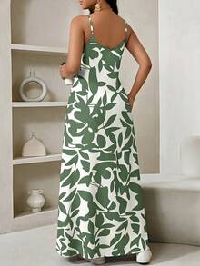 SHEIN Lady 几何印花长款吊带连衣裙，适合日常休闲穿着 - 彩色 - 查看 2