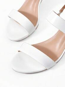 Mnmlis Women's Fashion, Women's High-Heeled Sandals, White, Buckle PU Material, Round Toe, Commute, Comfort, Indoor, Office, Street, Party, Travel, Vacation, Spring And Summer, Suitable For Dresses, Jeans, Shorts, Stiletto Slippers Summer Shoes - White - View 4