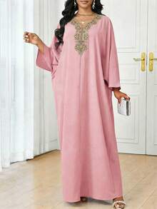 SHEIN Lady Damen V-Ausschnitt Lässig Party & Reise Maxikleid, geeignet für den Sommer - Pink - Übersicht 1