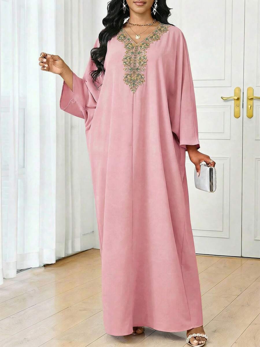 SHEIN Lady Damen V-Ausschnitt Lässig Party & Reise Maxikleid, geeignet für den Sommer - Pink - Übersicht 1