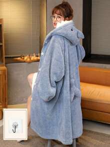 Women's Cozy Shark Themed Coral Fleece Robe - Cute, Thick, Warm Winter Loungewear With Pockets,Comfortable Flannel, A Must-Have For Halloween And Christmas, Nightgown, Warm And Cold-Proof - Multicolor - View 4
