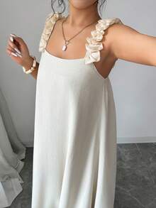 Qadelle Vestido com Recorte Floral Sem Mangas, Macio e Confortável, Modelo Solto e Afunilado, Adequado para Trabalho, Viagem e Festas, Um Item Essencial no Guarda-Roupa Feminino - Damasco - Visão 4