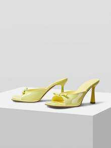 MOTF NUEVOS ZUECOS DE MODA CON LAZO Y PUNTA CUADRADA, ZAPATOS DE ESTILO FRANCÉS ELEGANTE PARA DAMA, CÓMODOS SANDALIAS DE SLIP-ON, ADECUADOS PARA VESTIDOS, ZUECOS MINIMALISTAS DE ALTA GAMA PARA PRIMAVERA - Amarillo ganso - Ver 7