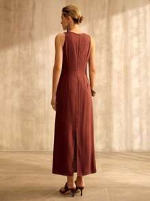 MOTF PREMIUM ĐẦM DÀI NỮ CHẤT LIỆU TENCEL LINEN THIẾT KẾ CÓ CẤU TRÚC - Rỉ Nâu - Xem 3