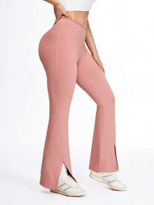 Eassivo 无缝瑜伽裤、普拉提裤、亲肤健身裤、女士专业高腰蜜桃臀紧身打底裤，适合秋冬季穿着 - 藕粉色 - 查看 4