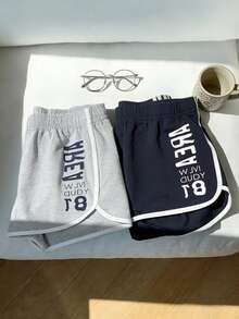 Glimmora 两件套女士字母印花休闲撞色短裤套装，舒适日常及户外穿着 - 彩色 - 查看 4