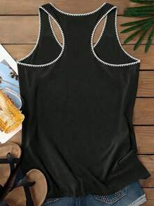 Casual Minimalist Seashell Decor Camisole Tank Top, Suitable For Plus Size Women In Summer - Black - View 2