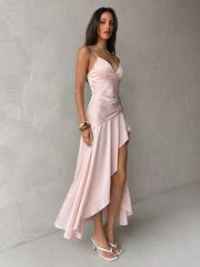 Aloruh Đầm ngủ satin xẻ tà eo, màu hồng nhạt, thanh lịch, gợi cảm, mềm mại, lãng mạn dành cho nữ, thích hợp cho buổi hẹn hò mùa hè. - Màu Hồng baby - Xem 6