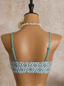 Bellisia Áo bikini hai mảnh cổ chữ V in hoa dành cho nữ - màu xanh lá - Xem 2
