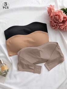 3pcs/Set Bra Tanpa Tali Wanita Elegan & Nyaman, Pakaian Dalam Tanpa Jahitan, Aneka Warna - MultiWarna - View 3