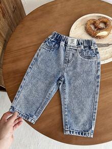 SHEIN LMoss Kids 男童修身锥形牛仔裤 - 淺色水洗藍 - 查看 8