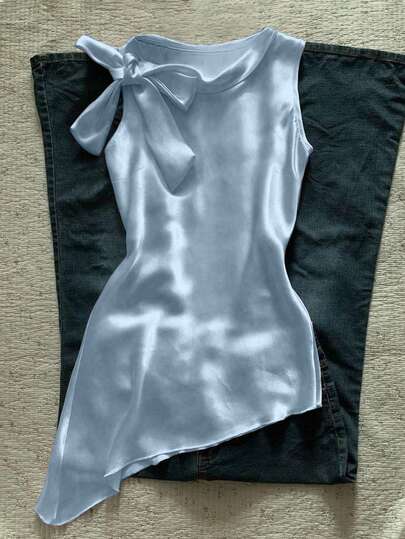 Glimmora 女士纯色打结领无袖休闲上衣