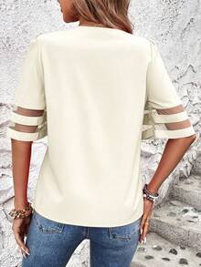 EMERY ROSE Camisa casual de malla y parches para mujer de vacaciones - Albaricoque - View 2