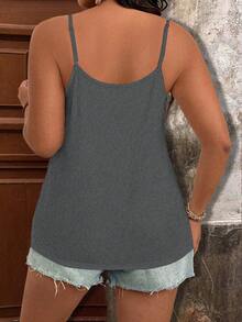 Breezaya Áo camisole gợi cảm màu trơn phối ren chéo dành cho nữ cỡ lớn - Màu xám đen - Xem 2