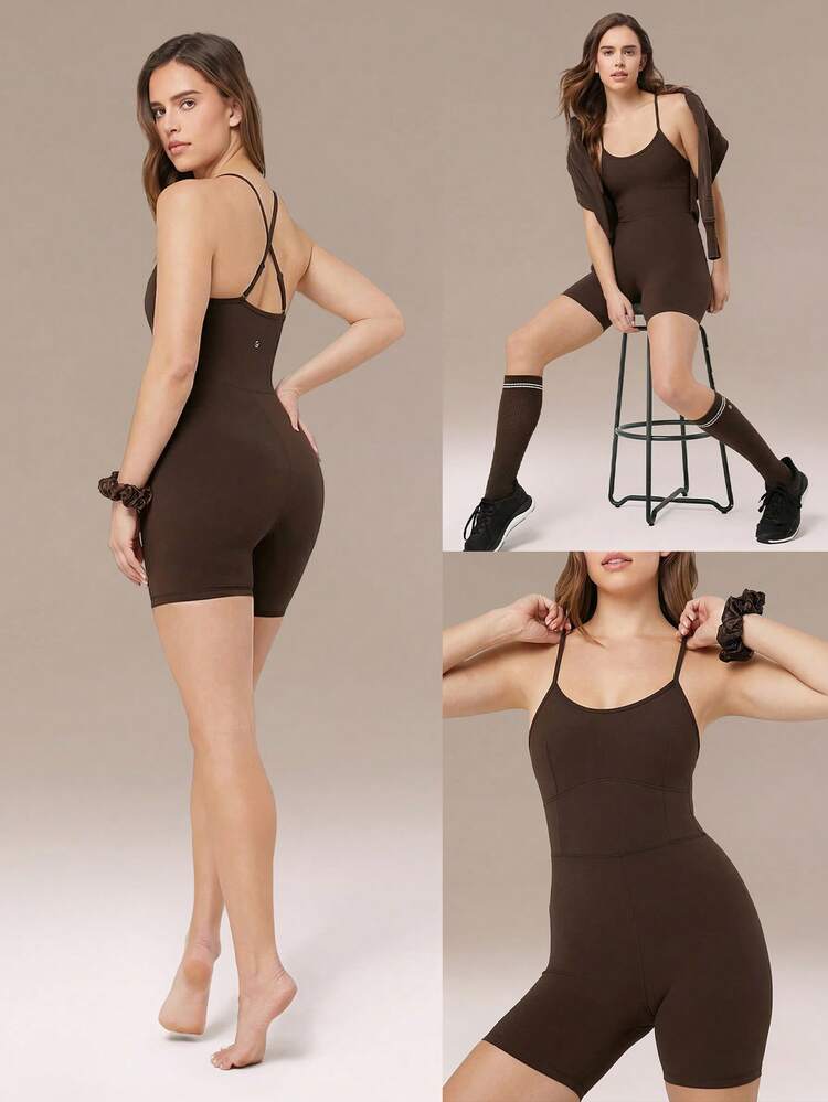 SHEIN GLOWMODE X Marika Sila  6" FeatherFit™ Tummy Control Adjustable Straps Sports Romper Low Impact Yoga Daily Summer
