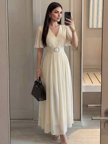 Feyla 女士优雅派对水晶装饰长裙 - 鵝黃色 - 查看 1