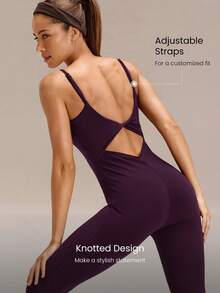 GLOWMODE Bộ jumpsuit liền thân 24" FeatherFit™-Air Make The Cut thắt nút phía sau, ôm sát mông, thích hợp cho yoga cường độ thấp, mặc hàng ngày, có mút ngực tháo rời, mùa xuân hè. - Bold Plum - Xem 3