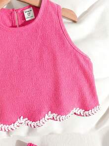 2pcs/Set Setelan Kasual Anak Perempuan Motif Ceri Kerah Bulat Longgar dan Legging - Hot Pink - View 3