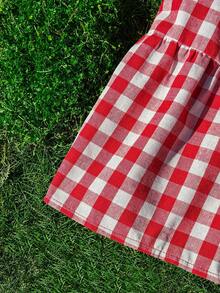 Sweetra Plus Size Summer Red & White Plaid Cute Peter Pan Collar Sleeveless Printed Shirt - Multicolor - View 7