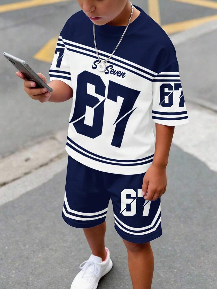 Teen Boy Black Summer Streetwear Casual Short Sleeve Crew Neck T