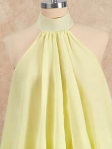 Tween Girl Solid Color Fashionable Halter Jumpsuit - Yellow - View 7