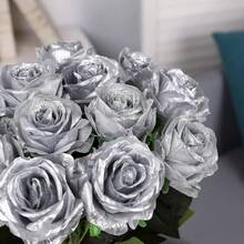 1PC/5PCS/10PCS/12PCS/ Silver 20-Inch Artificial Rose Flowers, High-End Artificial Roses, Suitable For Home Decor, Room Decor, Dining Table Decor, Wedding Decor, Bridal Bouquet, Wrist Corsage, Flower Arrangement. Suitable For Home, Restaurant, Bedroom, Vase Decoration. - Silver - View 6