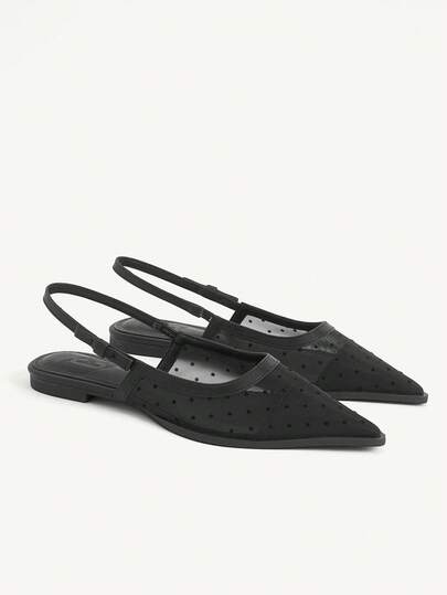 CUCCOO CHICEST Sapatos Femininos Novos Franceses Pontudos Sexy Malha Costura Bolinhas Tira Traseira Sapatos Femininos Planos