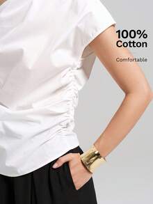 Ontre Damen Strandurlaub Landstil Country Musik Konzert 2026 Neues Frühjahr/Sommer Büro Business Casual Date Ausflug Flughafen Party Sommer Einfarbig Asymmetrische Schulter Kurzarm Lässig Top, Valentinstag Hochzeitssaison Hochzeit - Weiss - Übersicht 6