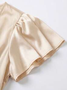 GlowEve CURVE Plus Size Women V-Neck Pleated Ruffle Sleeve Blouse - Apricot - View 3
